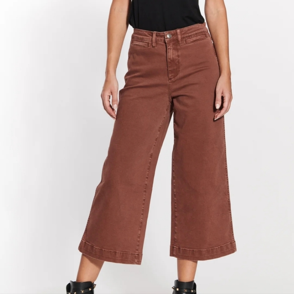 OAT New York high waist high rise wide leg crop cropped taupe pants jeans sz 28